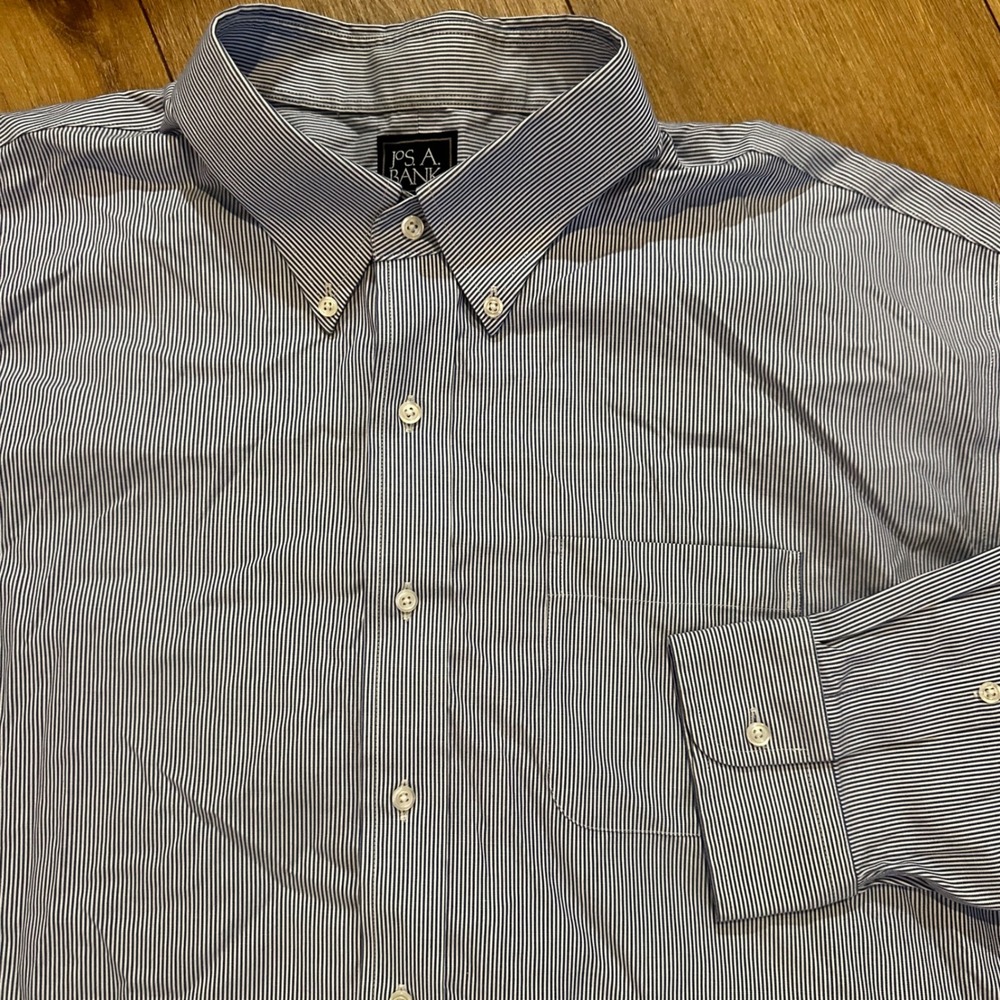 Jos. A. Bank Traveler Mens 19-35 Blue White Striped Cotton Dress Shirt XL Big